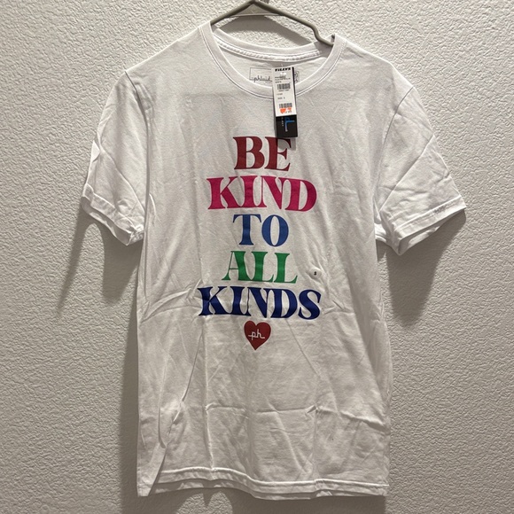 The Phluid Project Tops - The Phluid Project White Tee with Multicolor 'Be Kind to All Kinds' Print